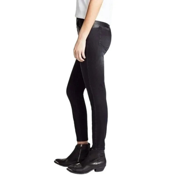 Current/Elliott Fused High Rise Stiletto Jeans Rocco Leather Piecing Black 26 - Picture 5 of 8